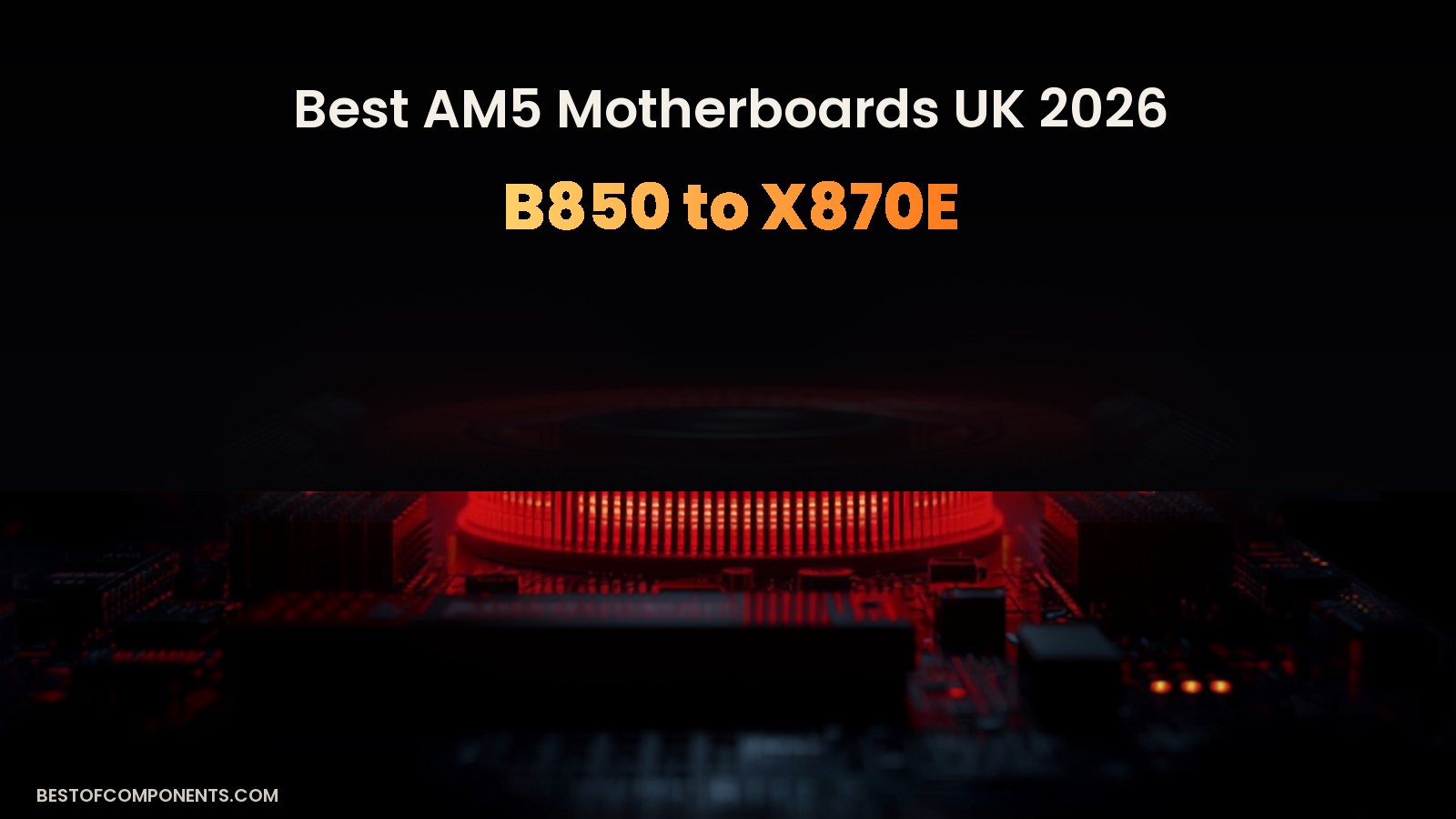 Close-up of a motherboard VRM heatsink and CPU socket glowing red